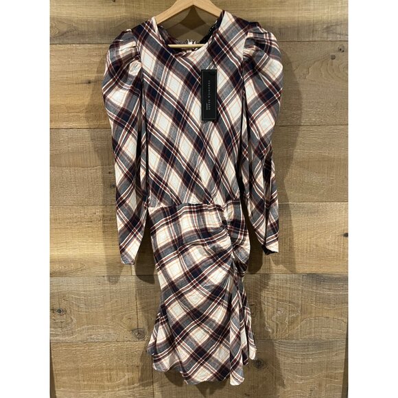 NWT VERONICA BEARD Agnor Plaid Puff Sleeve Mini Dress SIZE 4 - Picture 3 of 13